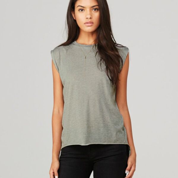 Women's Flowy Muscle Tee with Rolled Cuffs Thumbnail